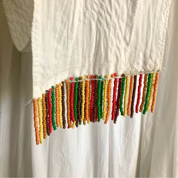 NEW FARM Rio Embroidered Fruits Side Bow Maxi Skirt Beaded Tassels White Size XL - Picture 9 of 16